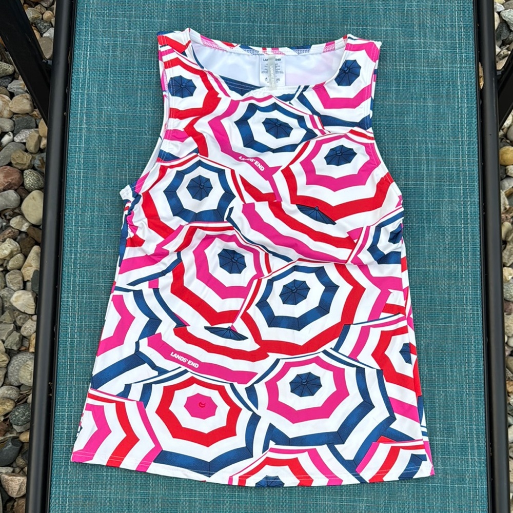 Lands' End Women's Swim Tank Top - Red, Blue, White